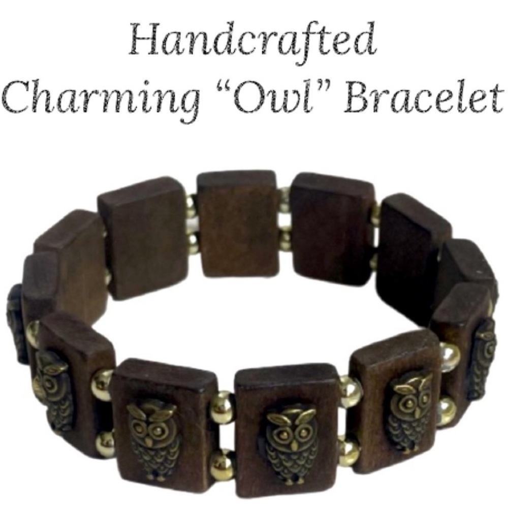 Beaded Owl Wooden Stretch Bracelet Owl Infinity Charm Bracelet